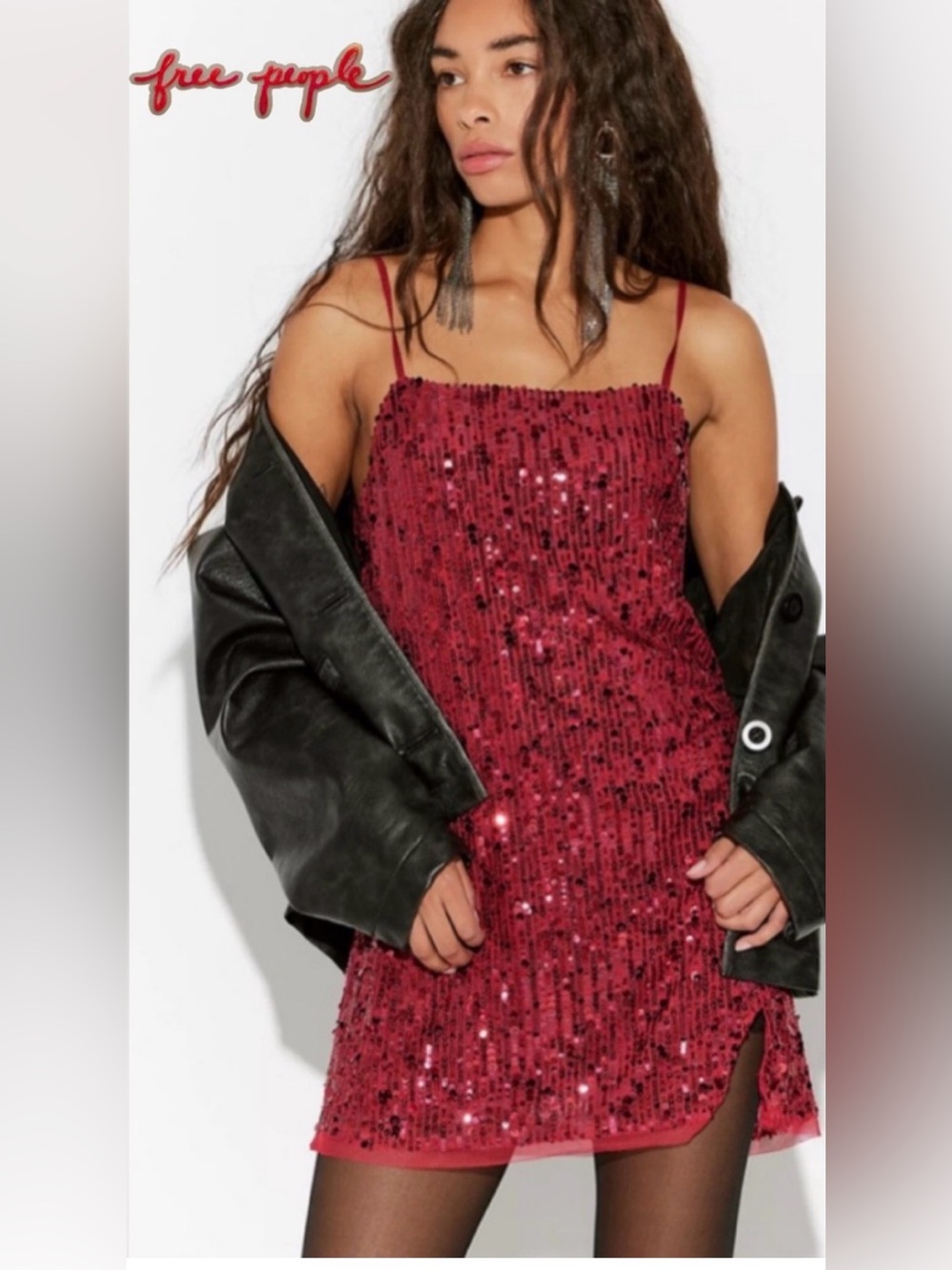 Free People Midnight Kiss Mini Slip Dress. NWT. Cherry combo - Picture 2 of 5